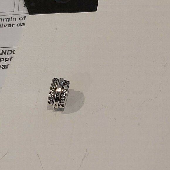 Pair of Auth PANDORA Sterling Silver Sparkling Pavé Lines & Logo Clip 799042C01 - Picture 6 of 12